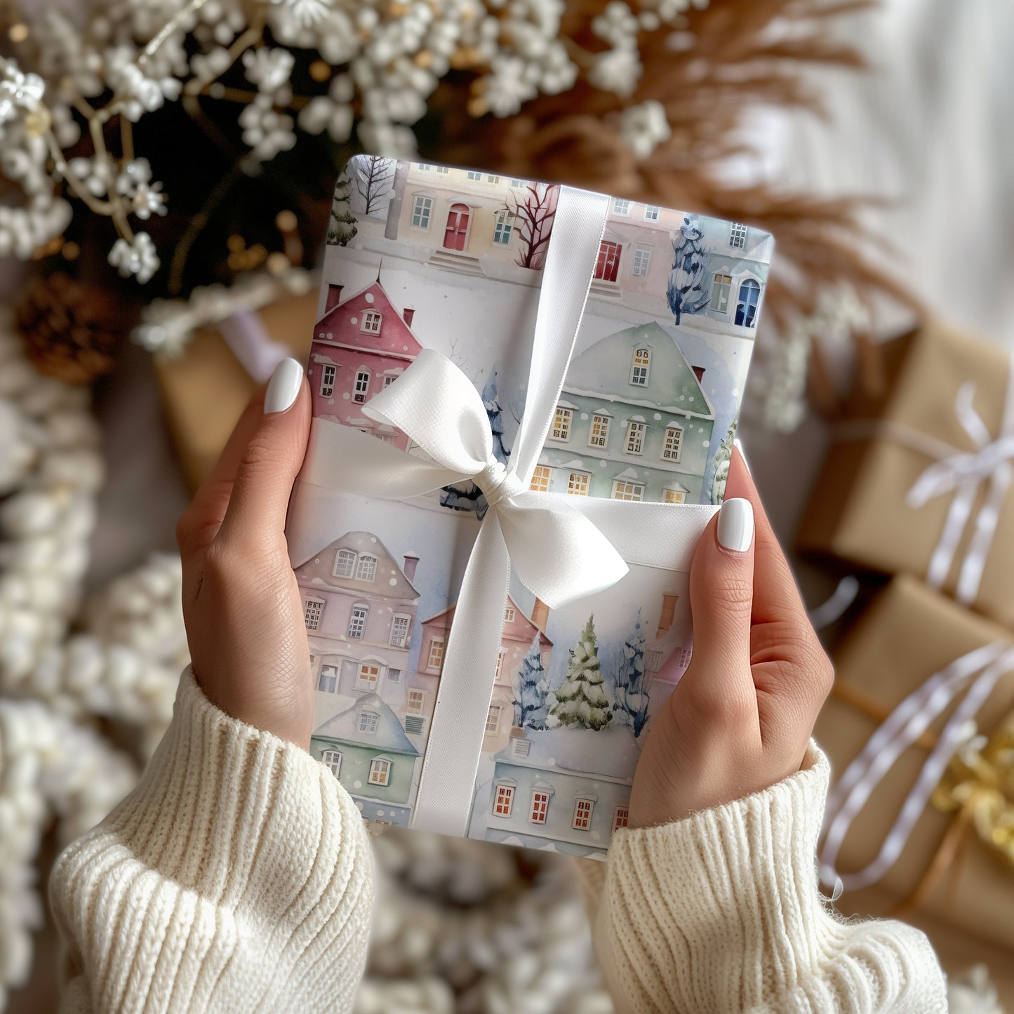 Snowy Winter Hygge Village Gift Wrapping Paper