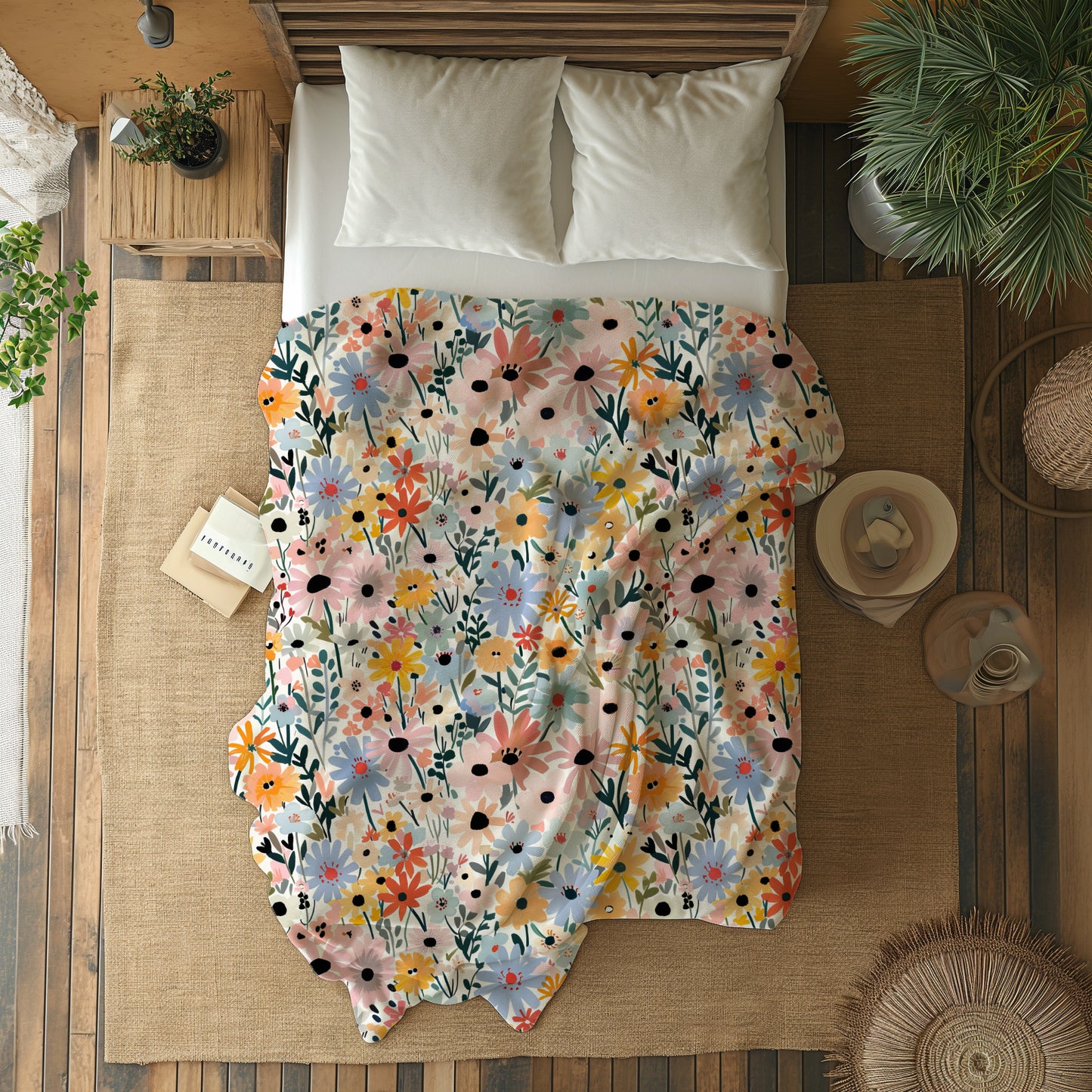 Wildflower Meadow - Velveteen Plush Throw Blanket