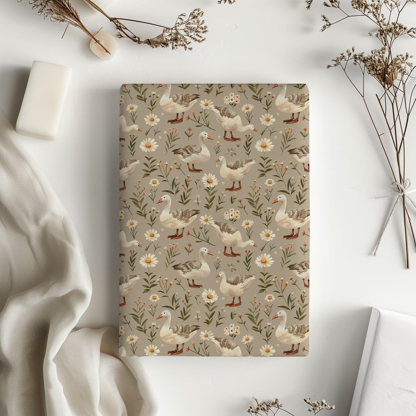 Spring Floral Duck Neutral Gift Wrapping Paper
