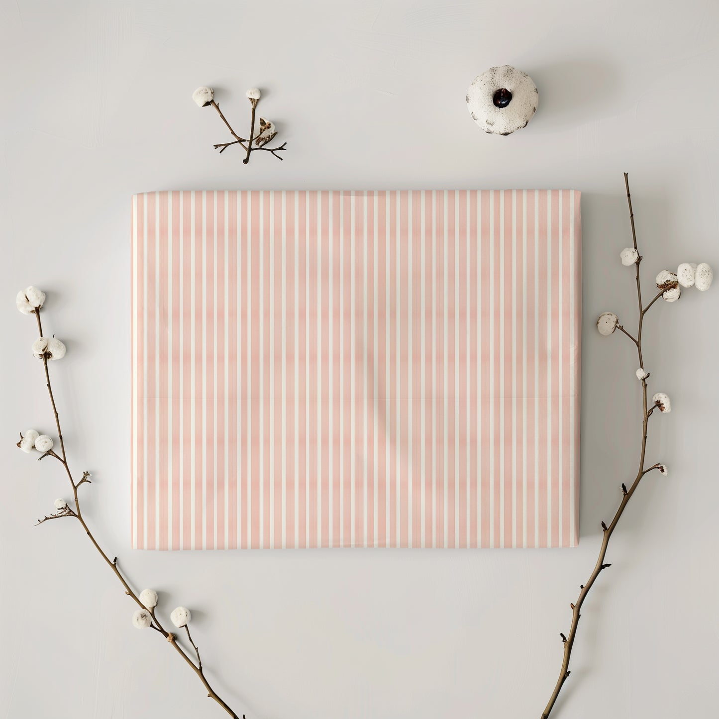 Blush Pink and White Striped Gift Wrapping Paper