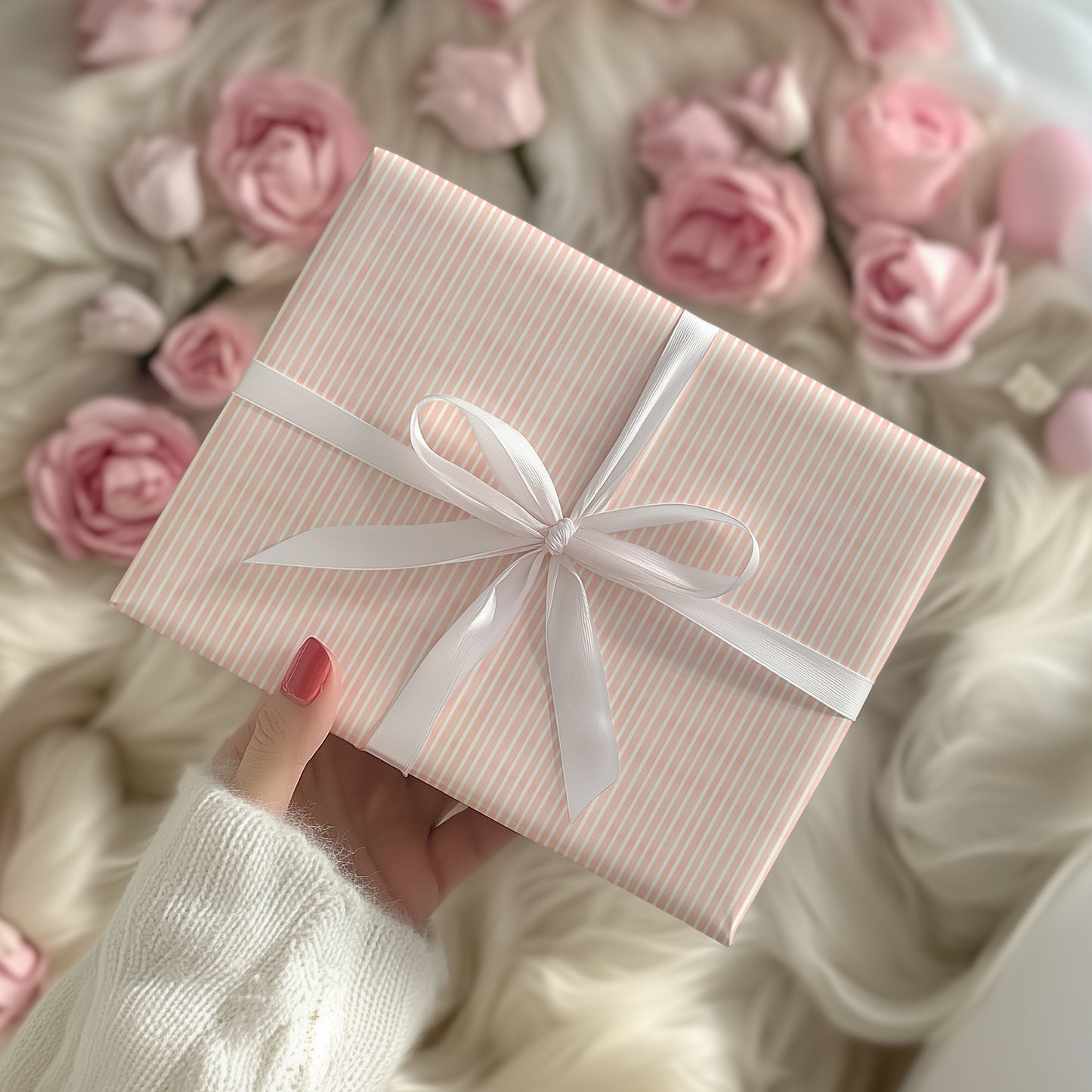 Blush Pink and White Striped Gift Wrapping Paper