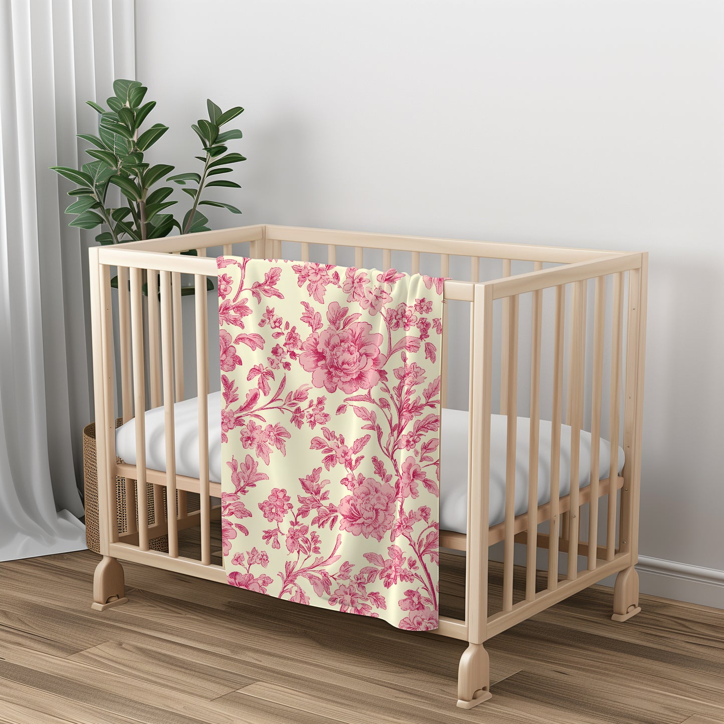 Toile De Jouy Pink Floral Vintage - Velveteen Plush Throw Blanket