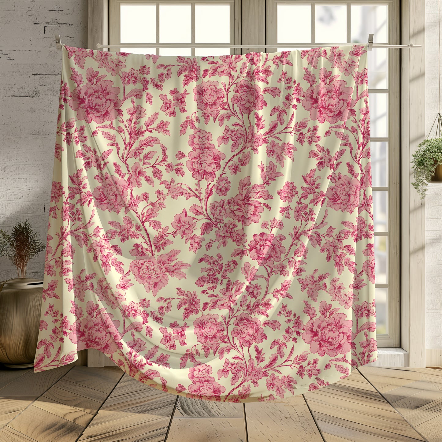 Toile De Jouy Pink Floral Vintage - Velveteen Plush Throw Blanket