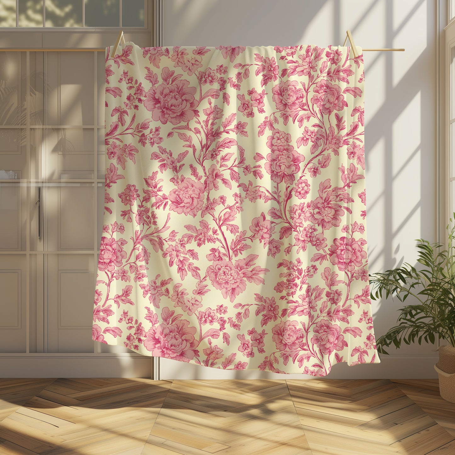 Toile De Jouy Pink Floral Vintage - Velveteen Plush Throw Blanket
