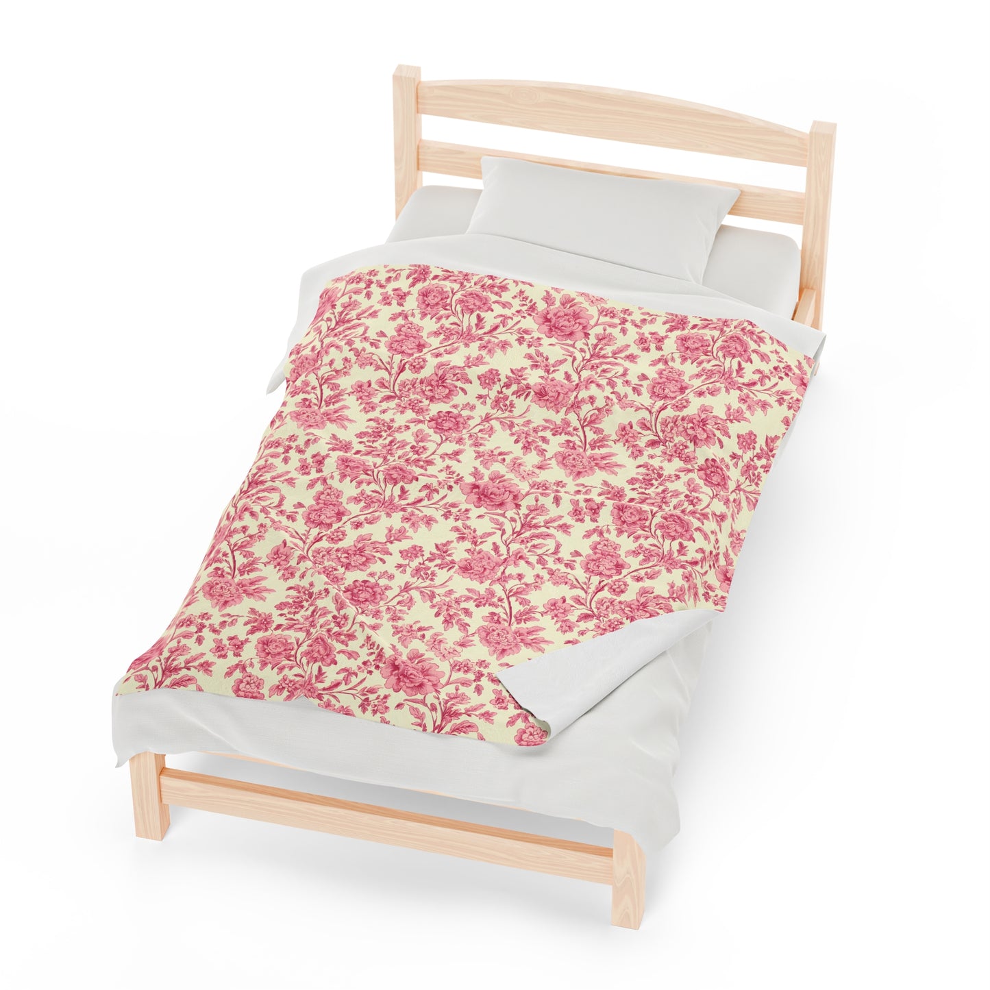 Toile De Jouy Pink Floral Vintage - Velveteen Plush Throw Blanket