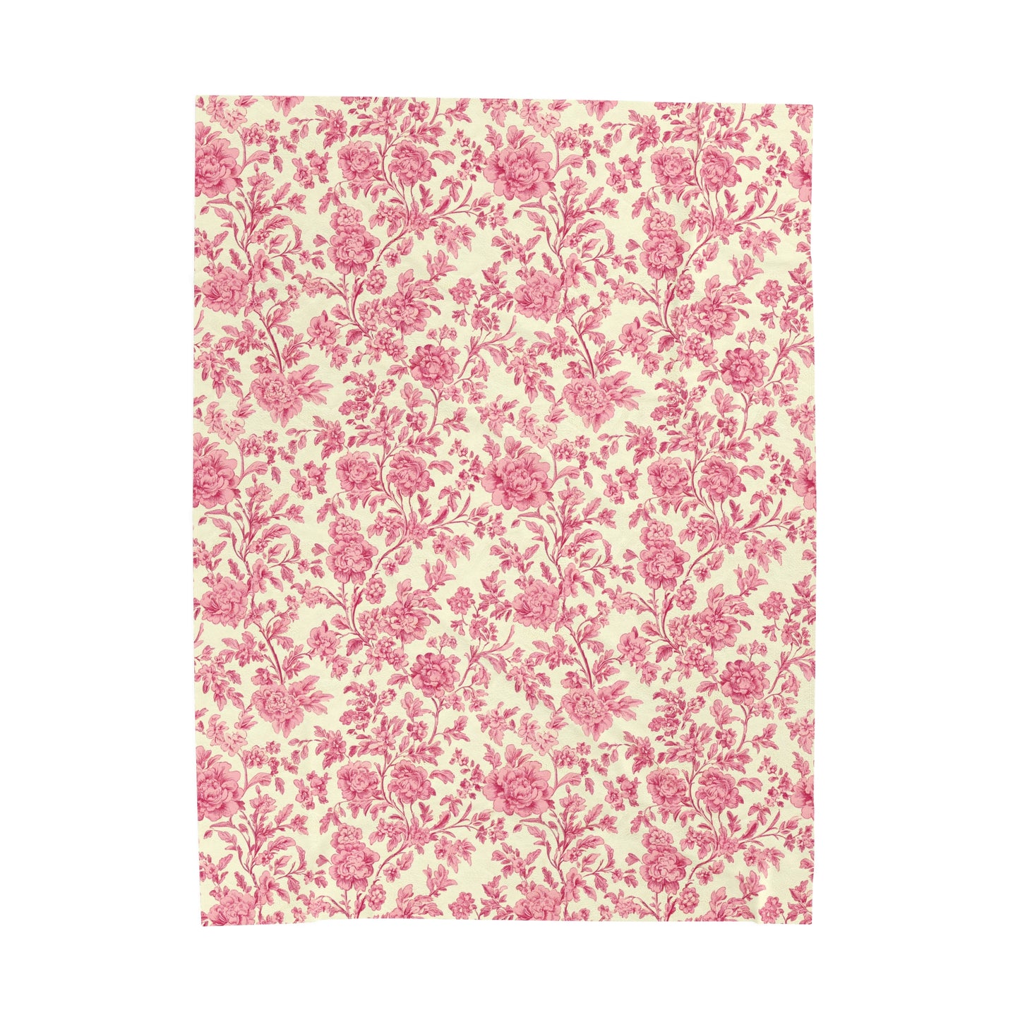 Toile De Jouy Pink Floral Vintage - Velveteen Plush Throw Blanket