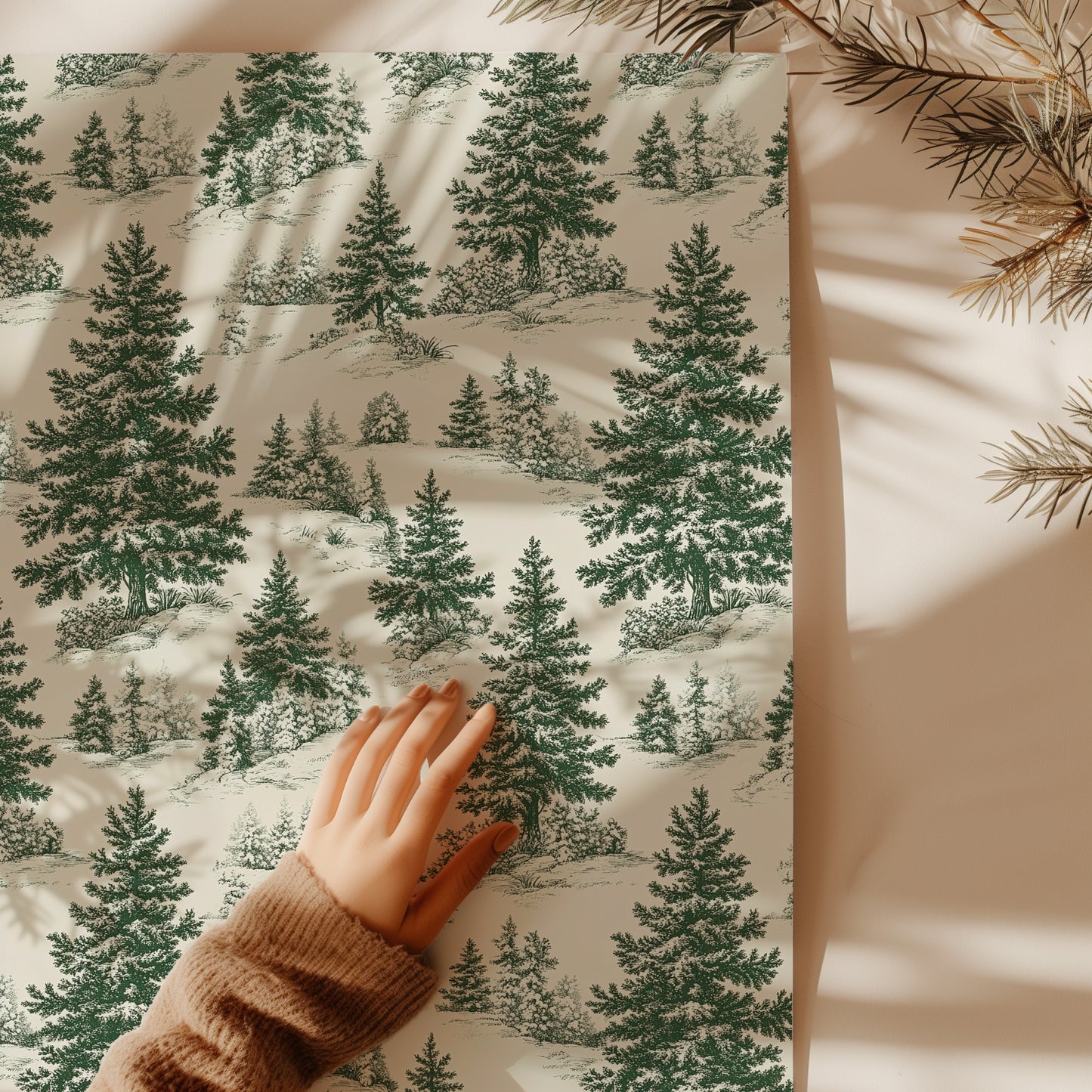 Toile De Jouy Vintage Green Christmas Tree Gift Wrapping Paper