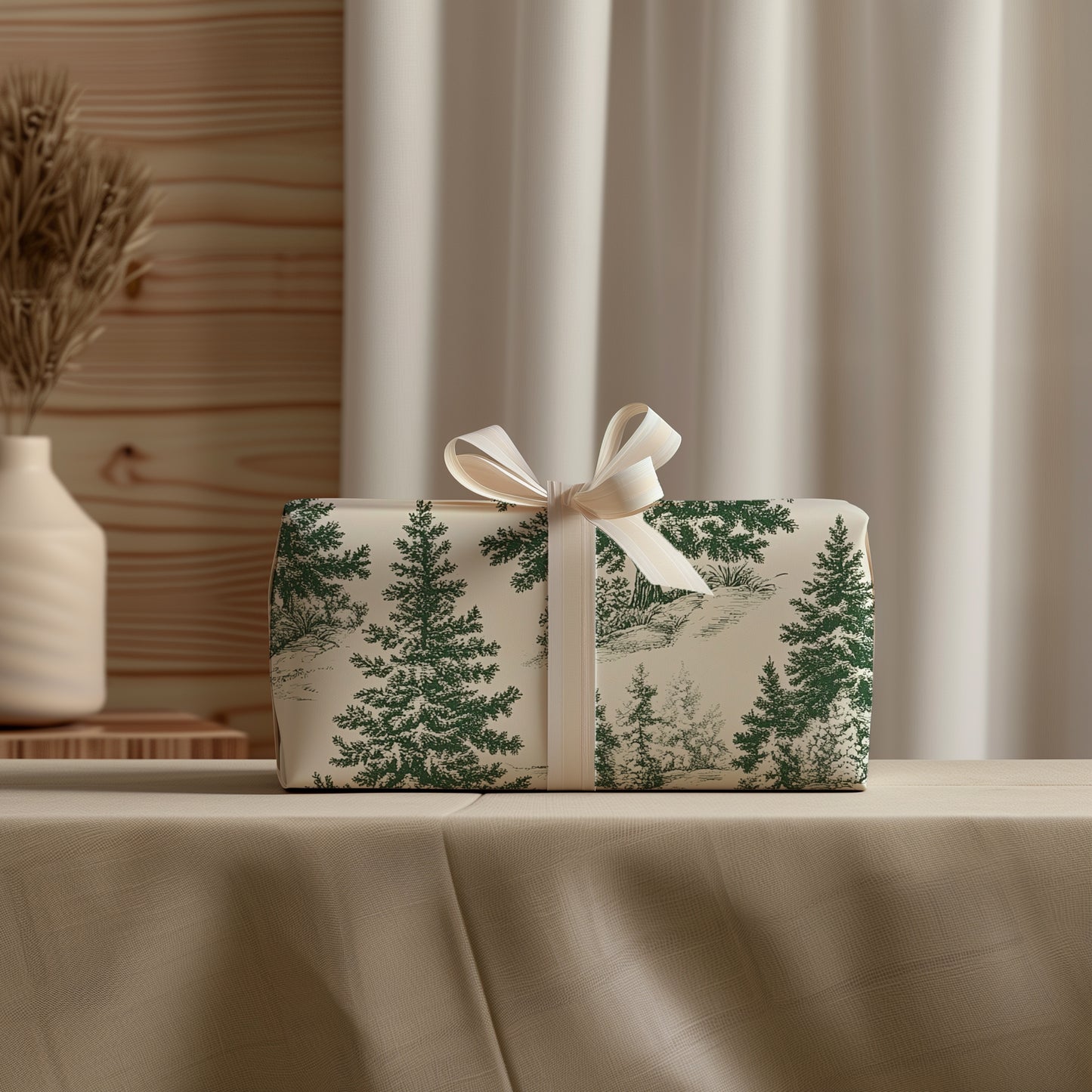 Toile De Jouy Vintage Green Christmas Tree Gift Wrapping Paper