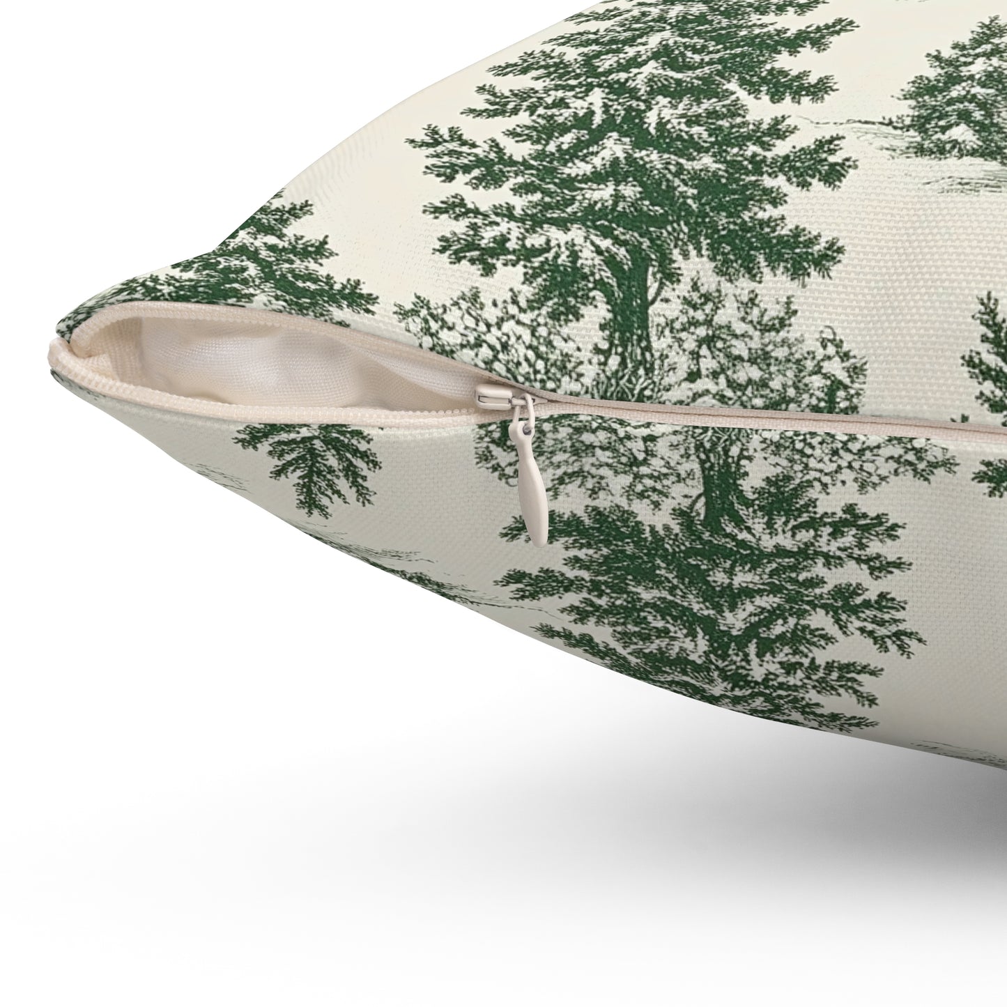 Toile De Jouy Vintage Green Christmas Tree Square Throw Pillow
