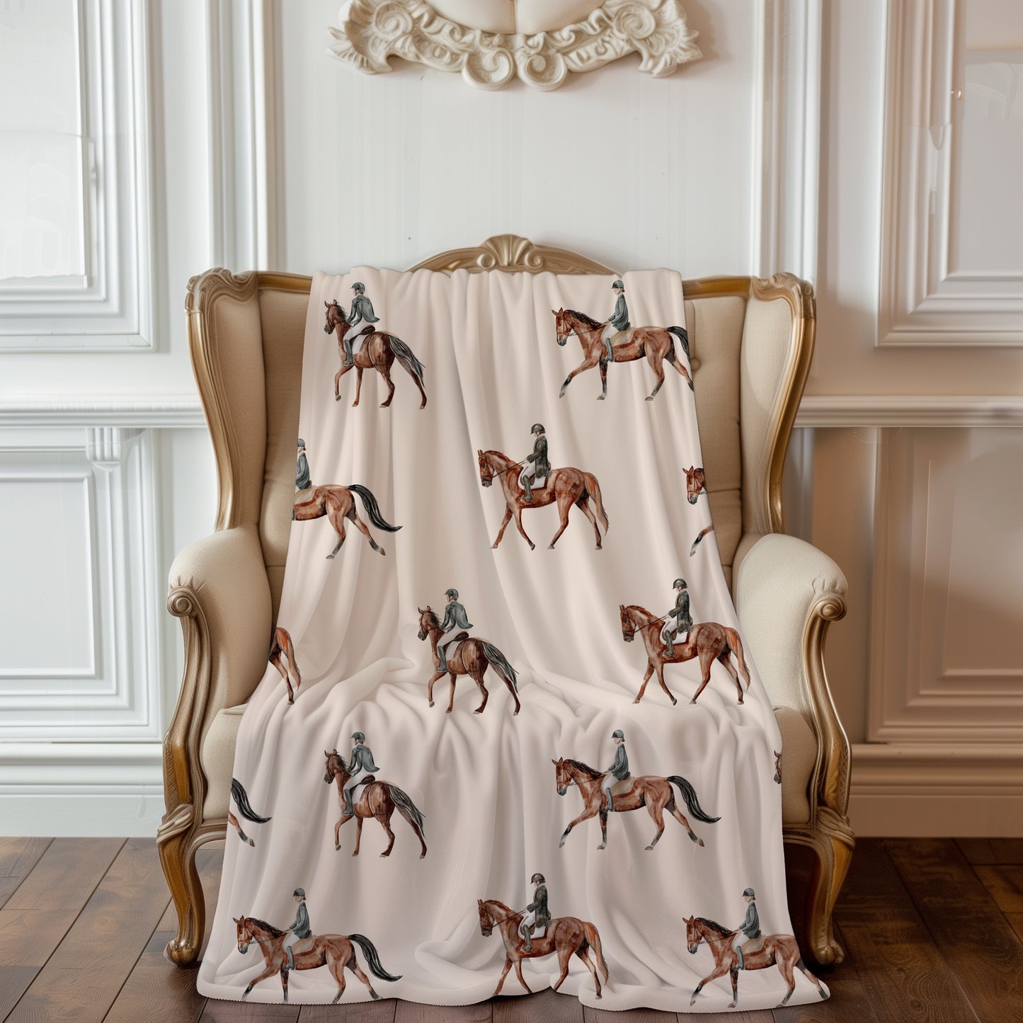 Equestrian Horse Minimalist Velveteen Plush Throw Blanket
