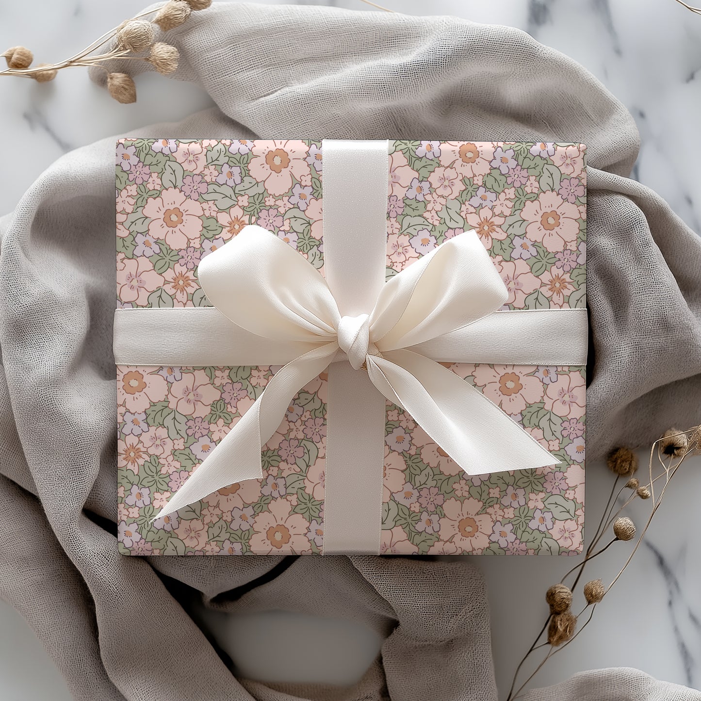 Retro Pastel Floral Gift Wrapping Paper