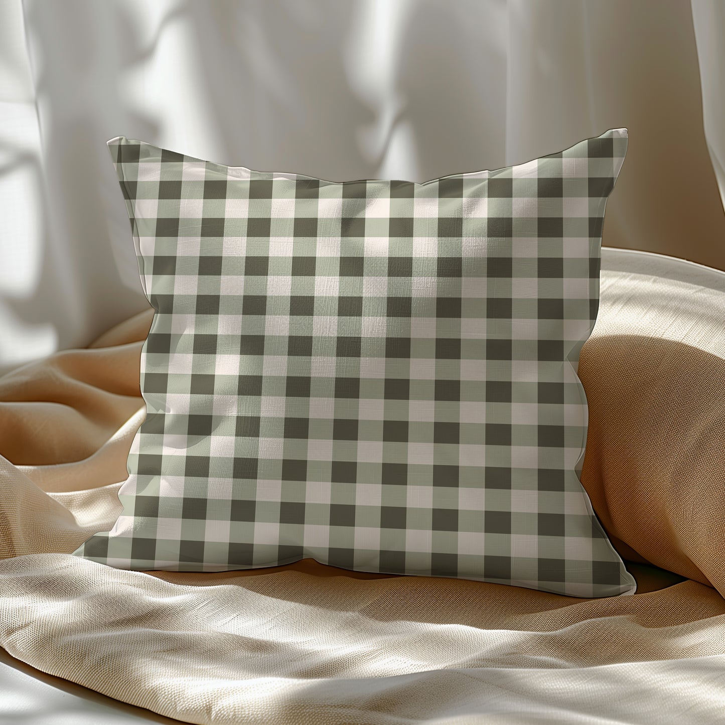 Farmhouse Green Plaid Square Throw Pillow