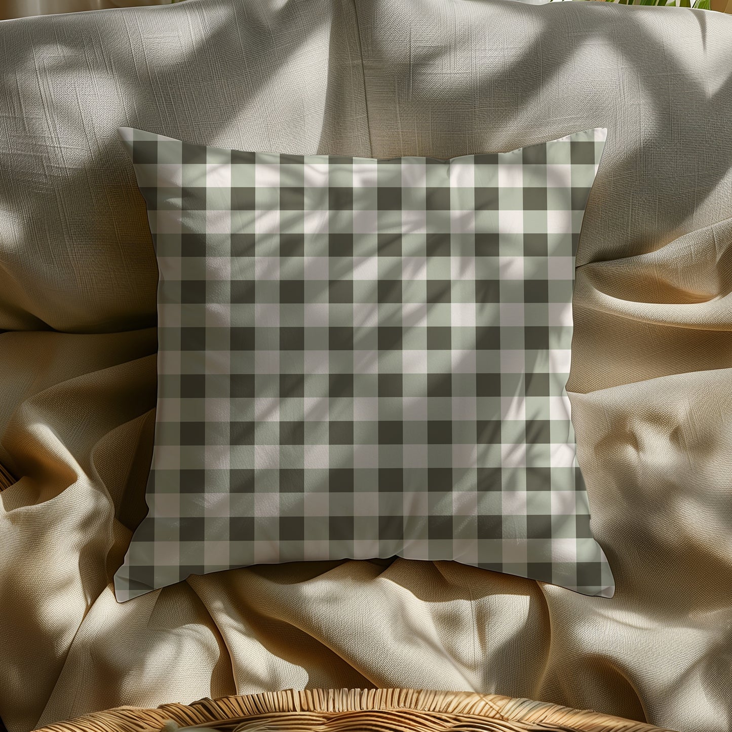 Farmhouse Green Plaid Square Throw Pillow