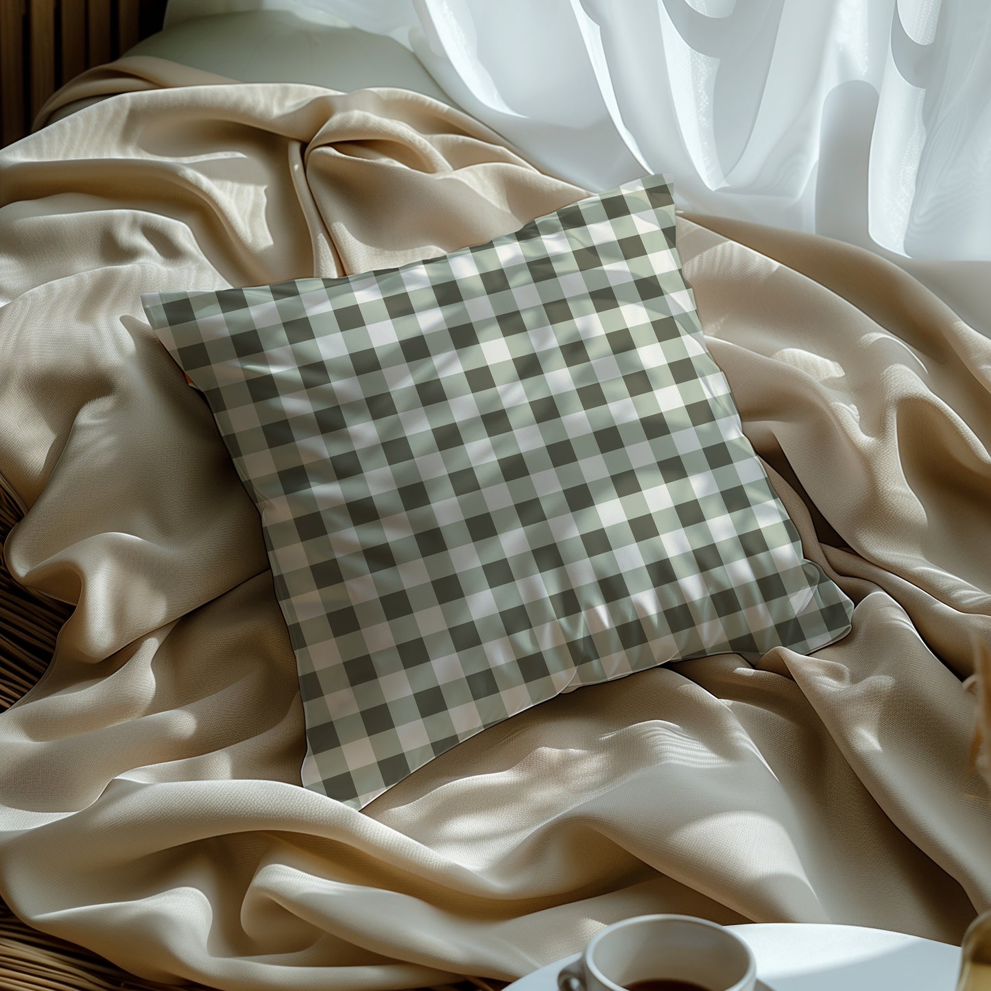 Farmhouse Green Plaid Square Throw Pillow