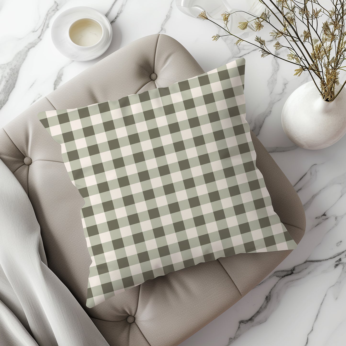 Farmhouse Green Plaid Square Throw Pillow