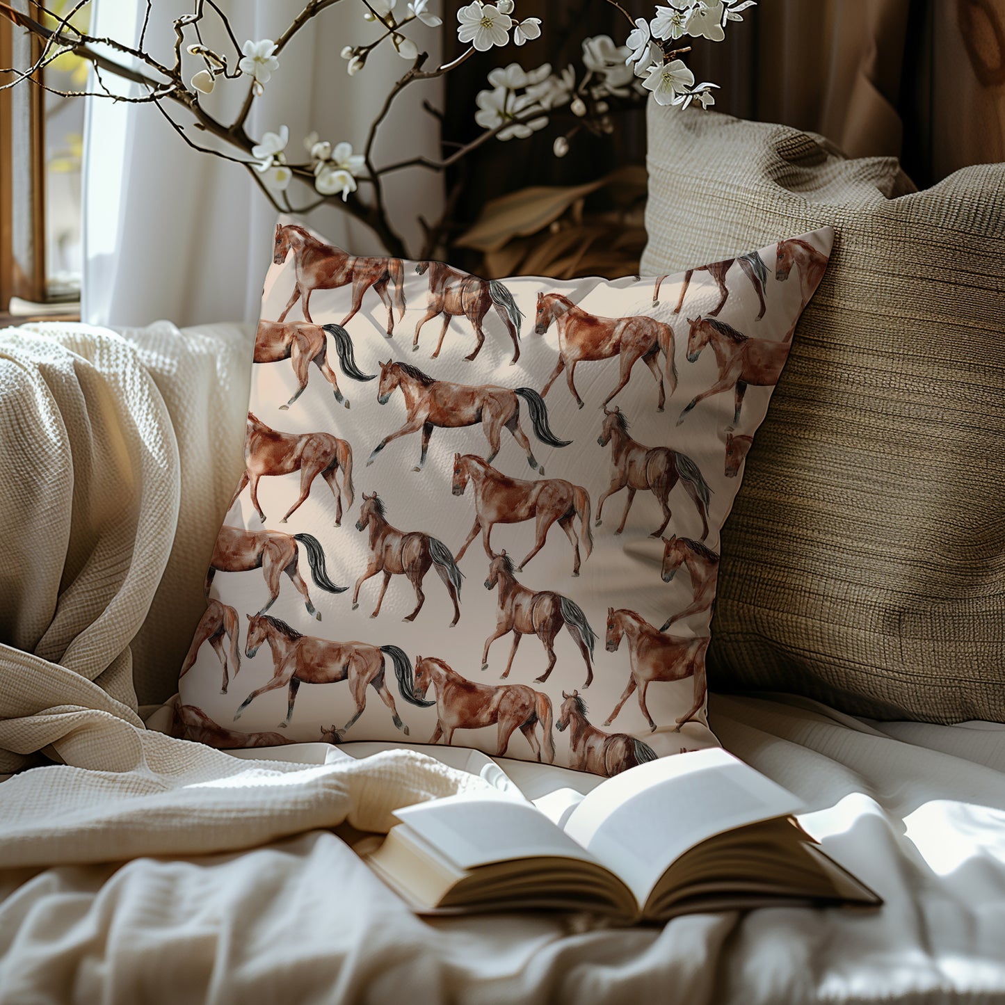 Equestrian Horse Square Throw Pillow