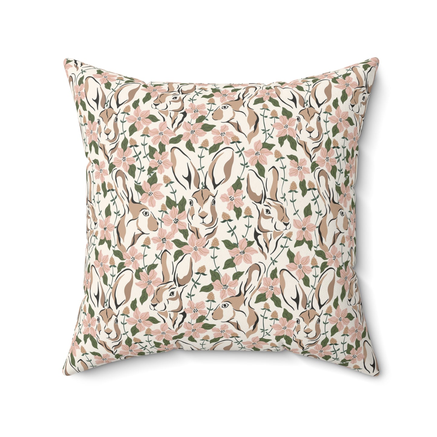 Spring Abstract Floral Bunny Square Throw Pillow