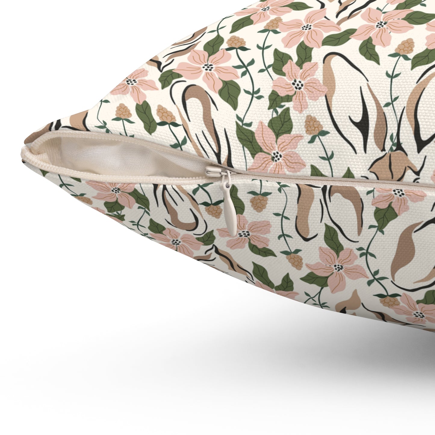 Spring Abstract Floral Bunny Square Throw Pillow
