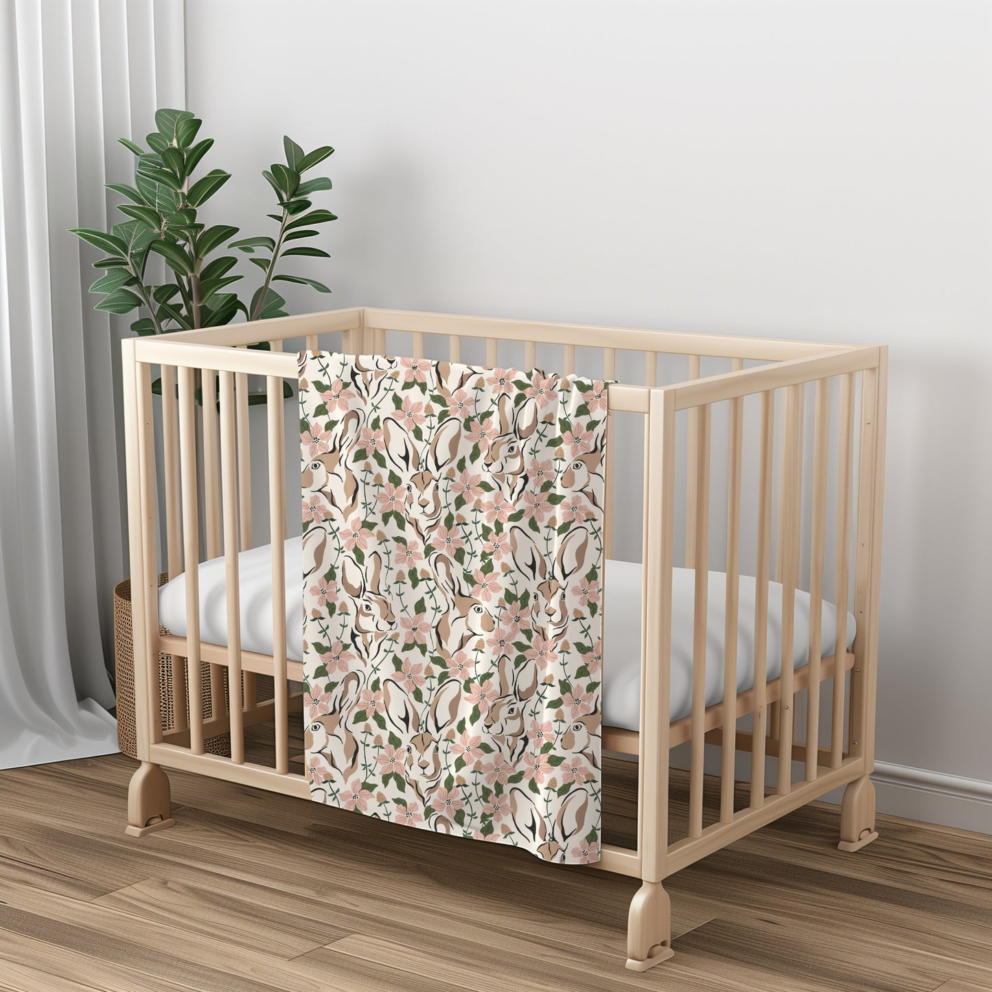 Spring Abstract Floral Bunny Velveteen Plush Throw Blanket