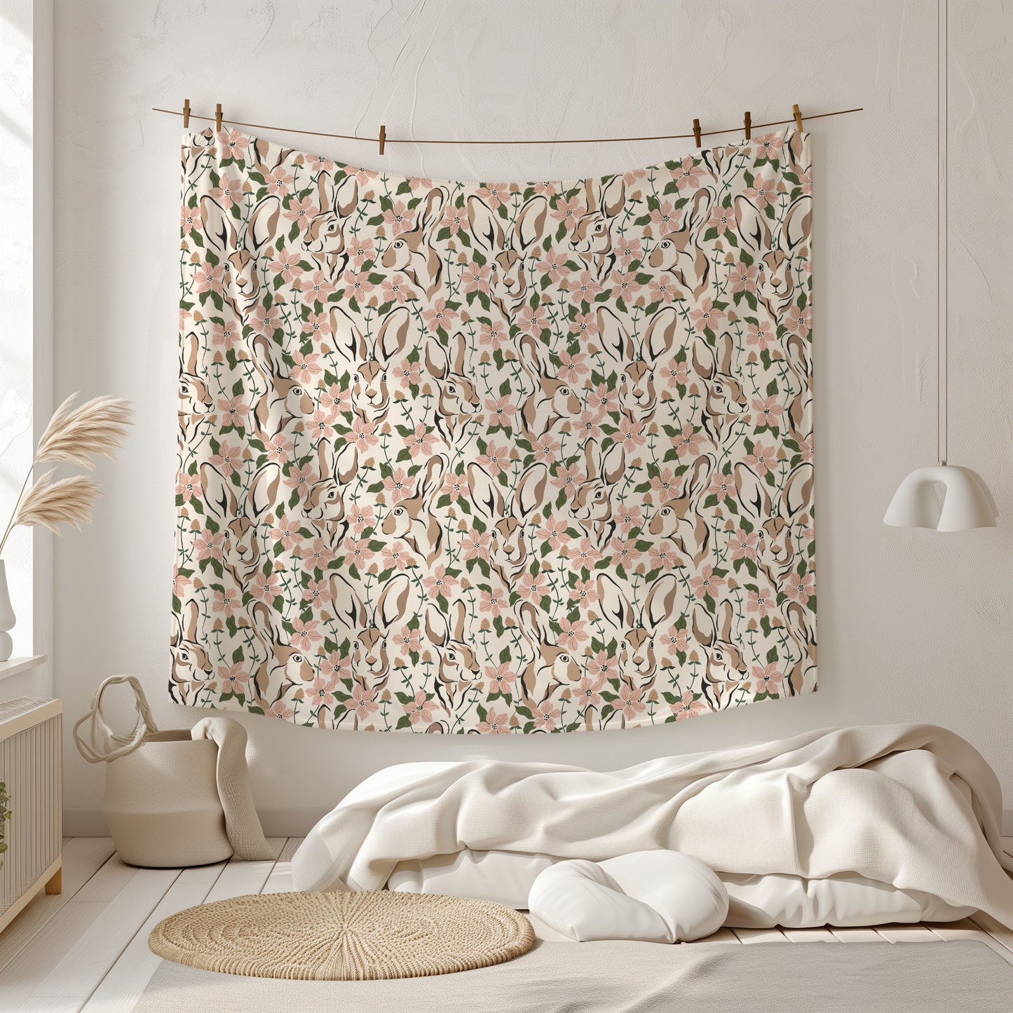 Spring Abstract Floral Bunny Velveteen Plush Throw Blanket