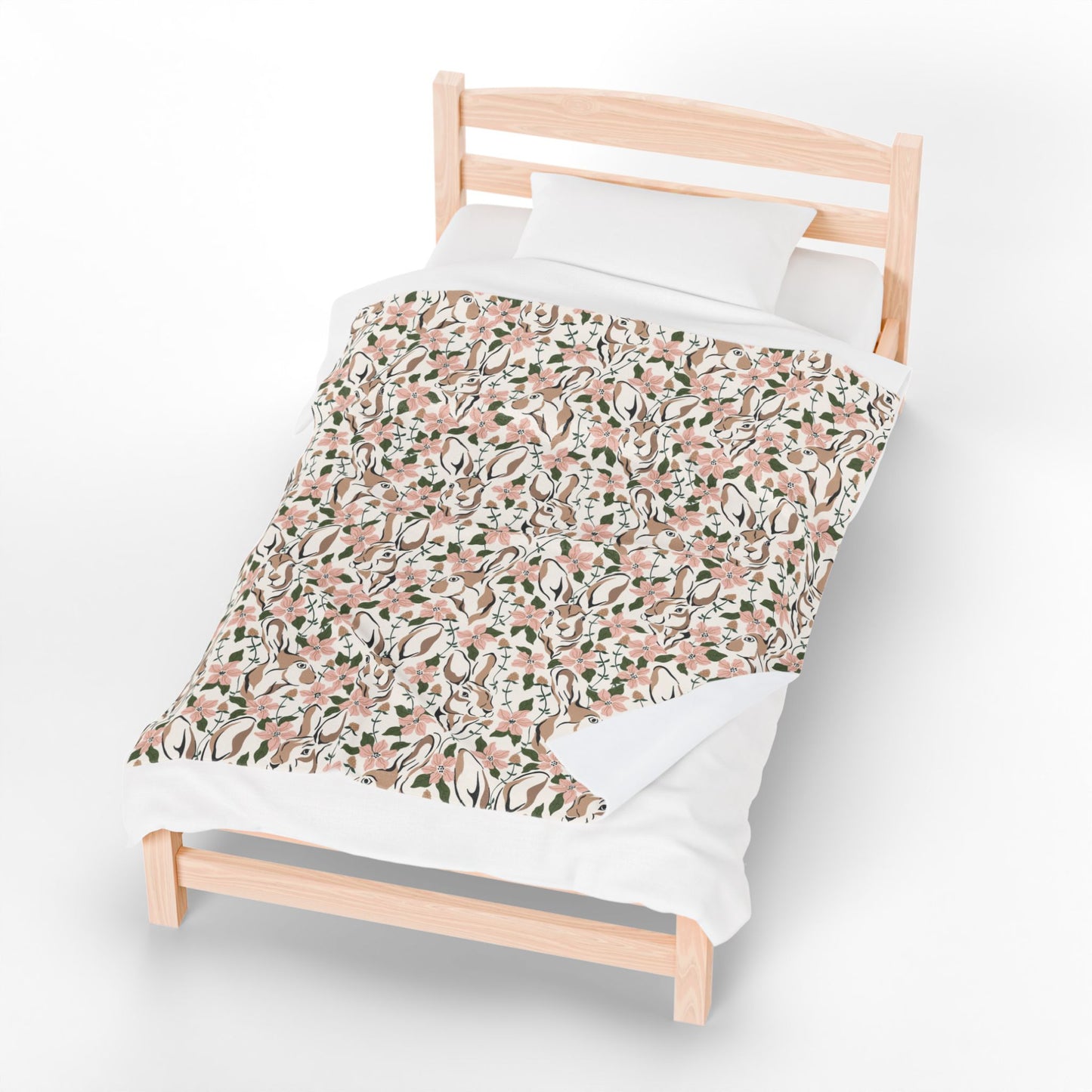Spring Abstract Floral Bunny Velveteen Plush Throw Blanket