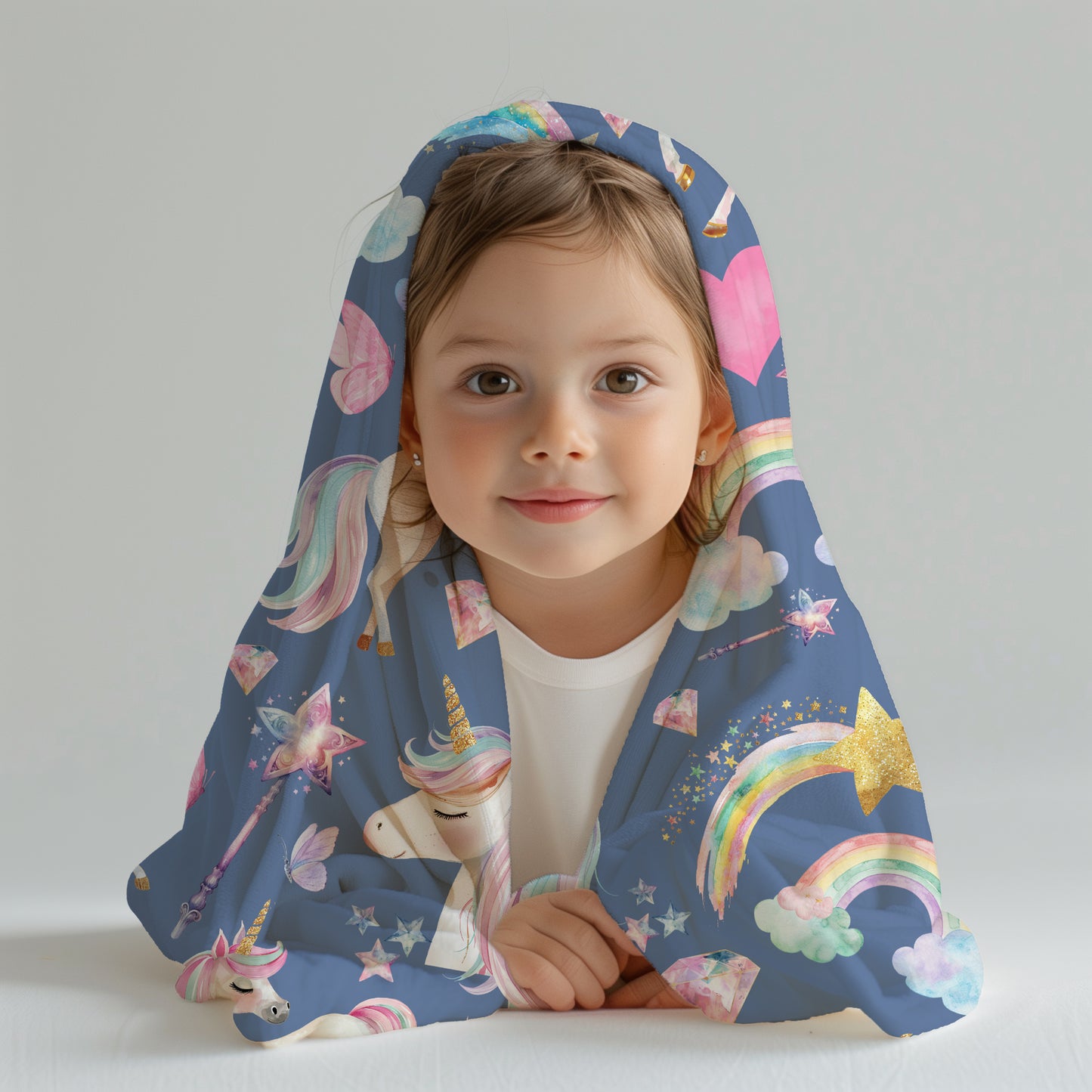 Magical Unicorn and Rainbow Velveteen Plush Throw Blanket