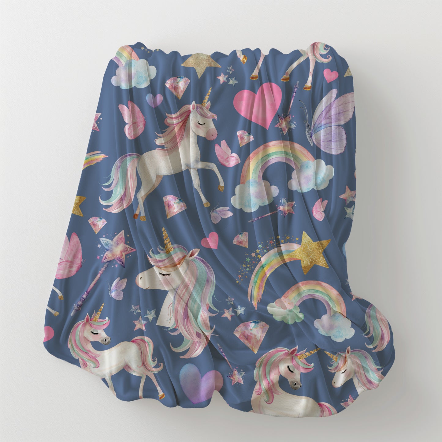 Magical Unicorn and Rainbow Velveteen Plush Throw Blanket