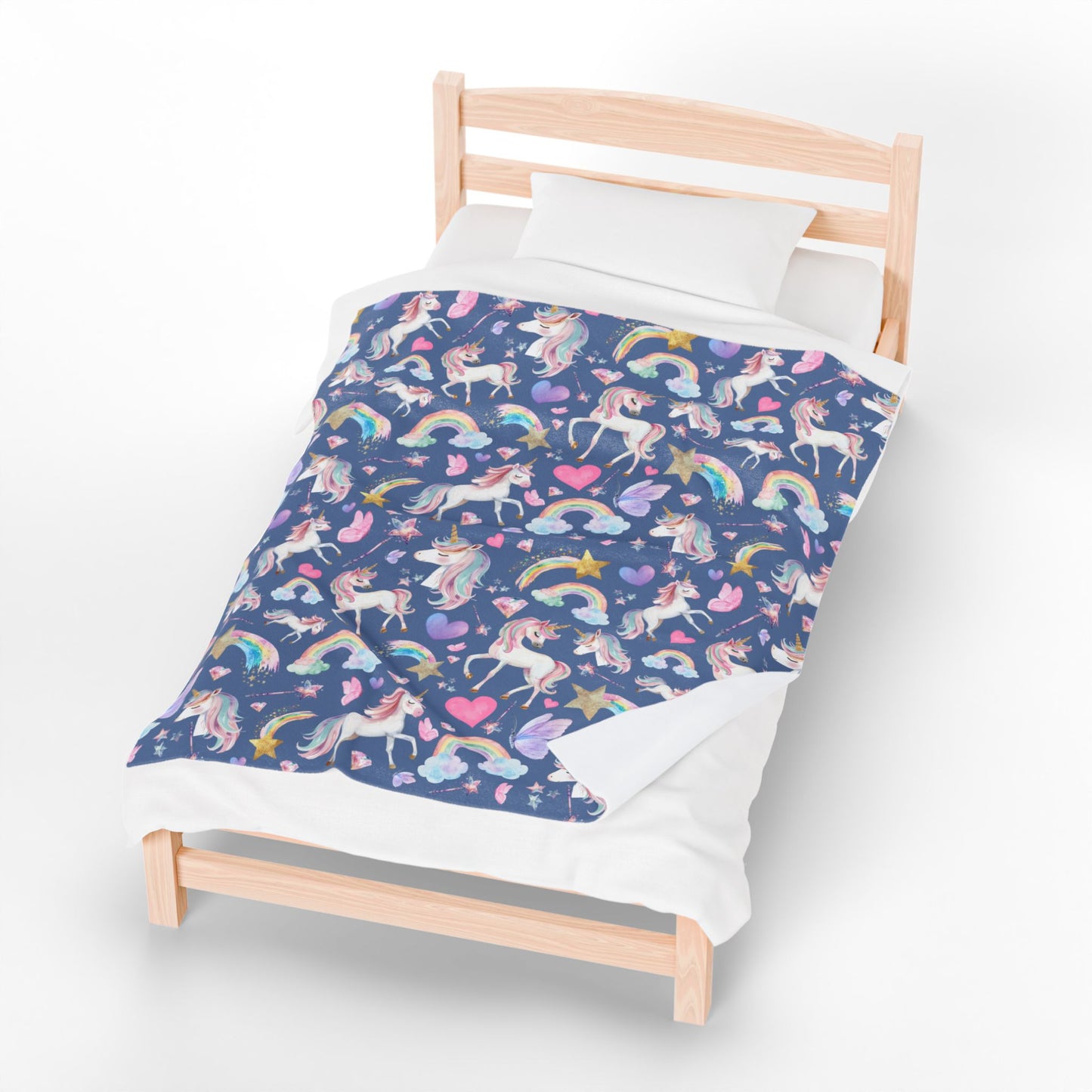 Magical Unicorn and Rainbow Velveteen Plush Throw Blanket