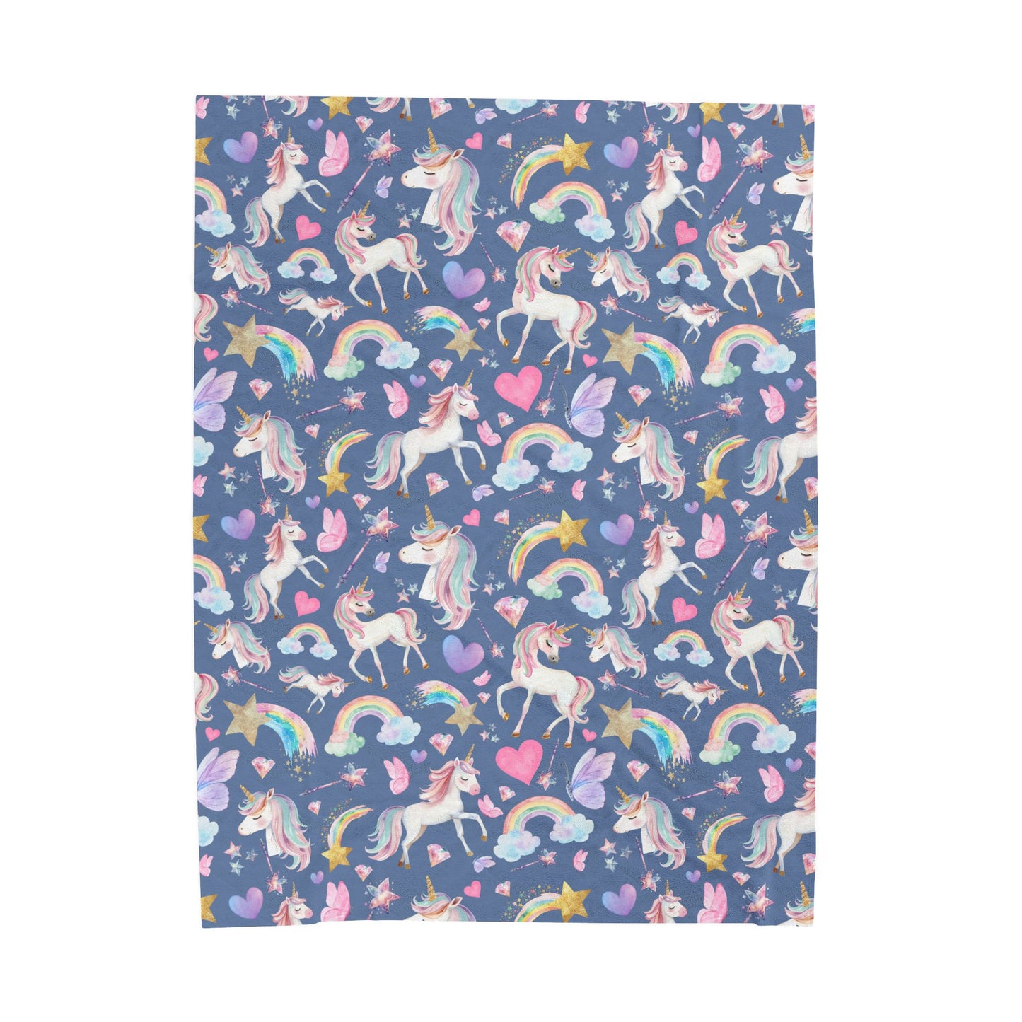 Magical Unicorn and Rainbow Velveteen Plush Throw Blanket
