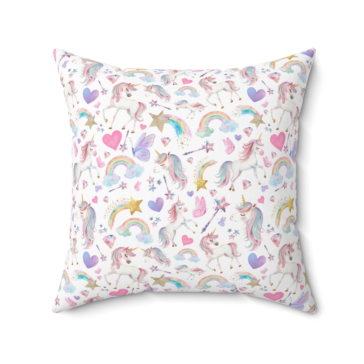 Magical Unicorn and Rainbow Square Throw Pillow