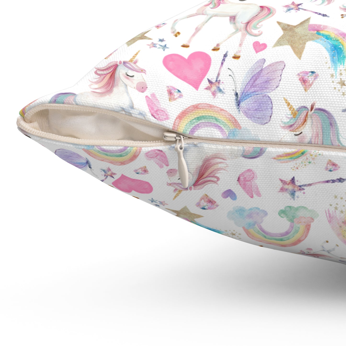 Magical Unicorn and Rainbow Square Throw Pillow