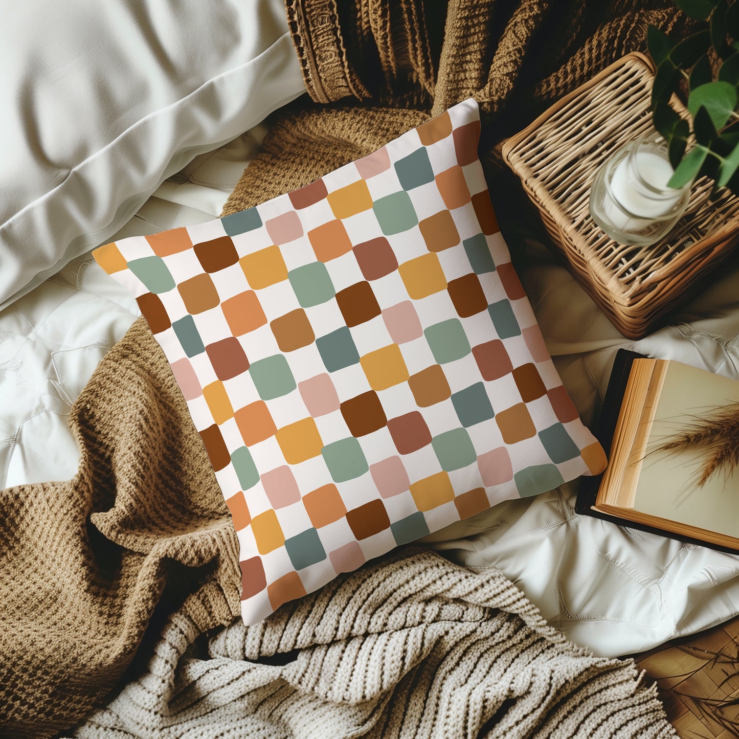 Geometric Abstract Mid Century Square Throw Pillow