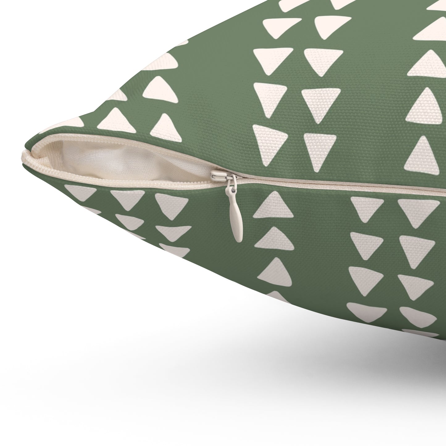 Modern Boho Neutral Green Triangule Design Square Throw Pillow