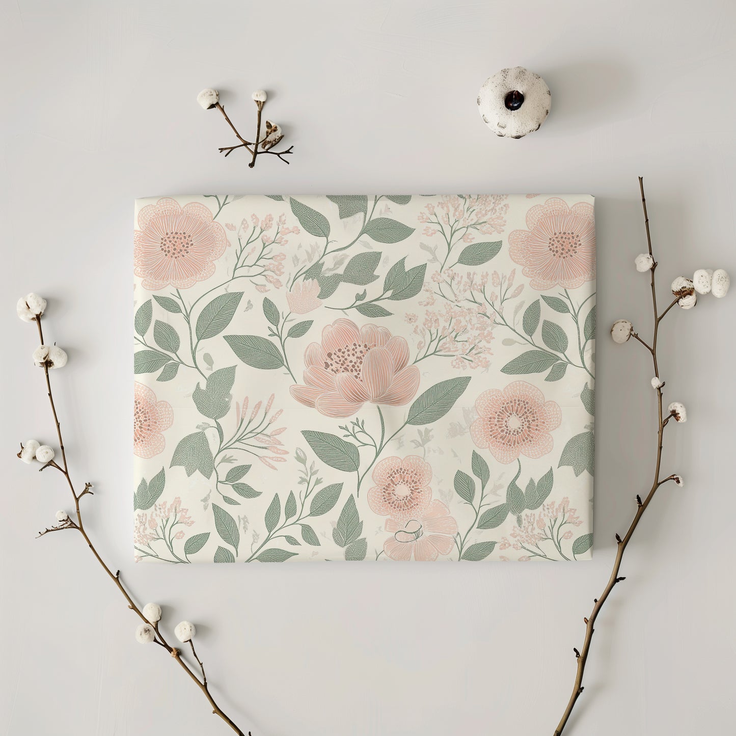 Charming Blush and Mint Floral Wrapping Paper, Gift Wrapping Paper for All Occasions, Birthday, Holiday, Special Events