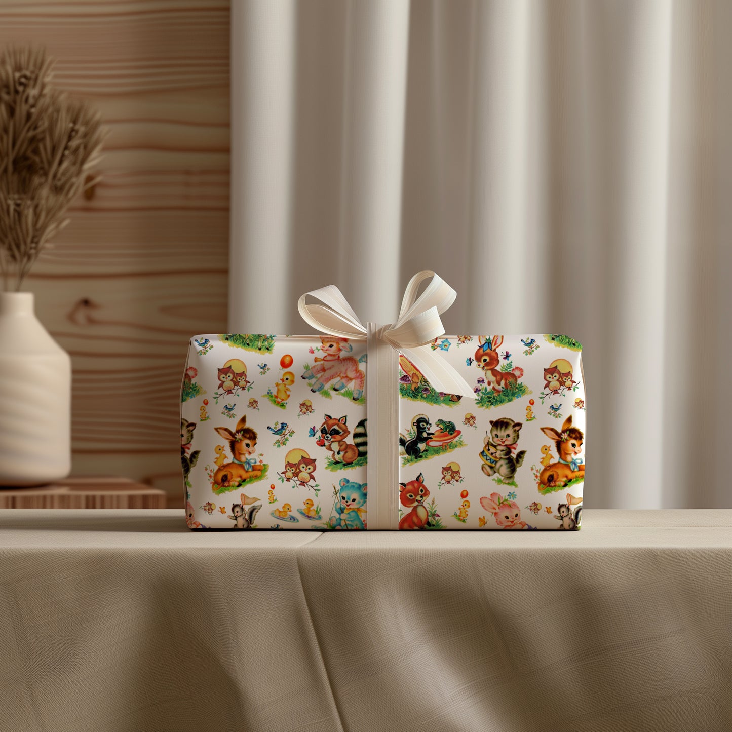 Vintage Storybook Animal Characters Gift Wrapping Paper - Retro Baby Shower - Birthday - Springtime - Nostalgic Gift Wrap - Kids Party