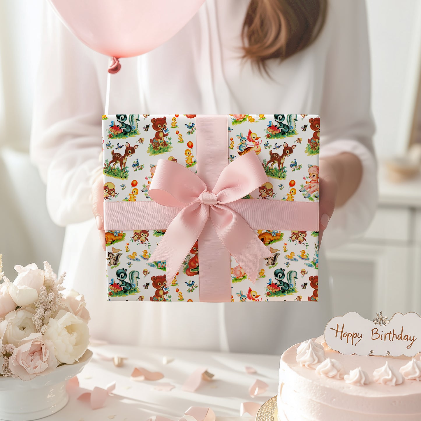 Vintage Storybook Animal Characters Gift Wrapping Paper - Retro Baby Shower - Birthday - Springtime - Nostalgic Gift Wrap - Kids Party