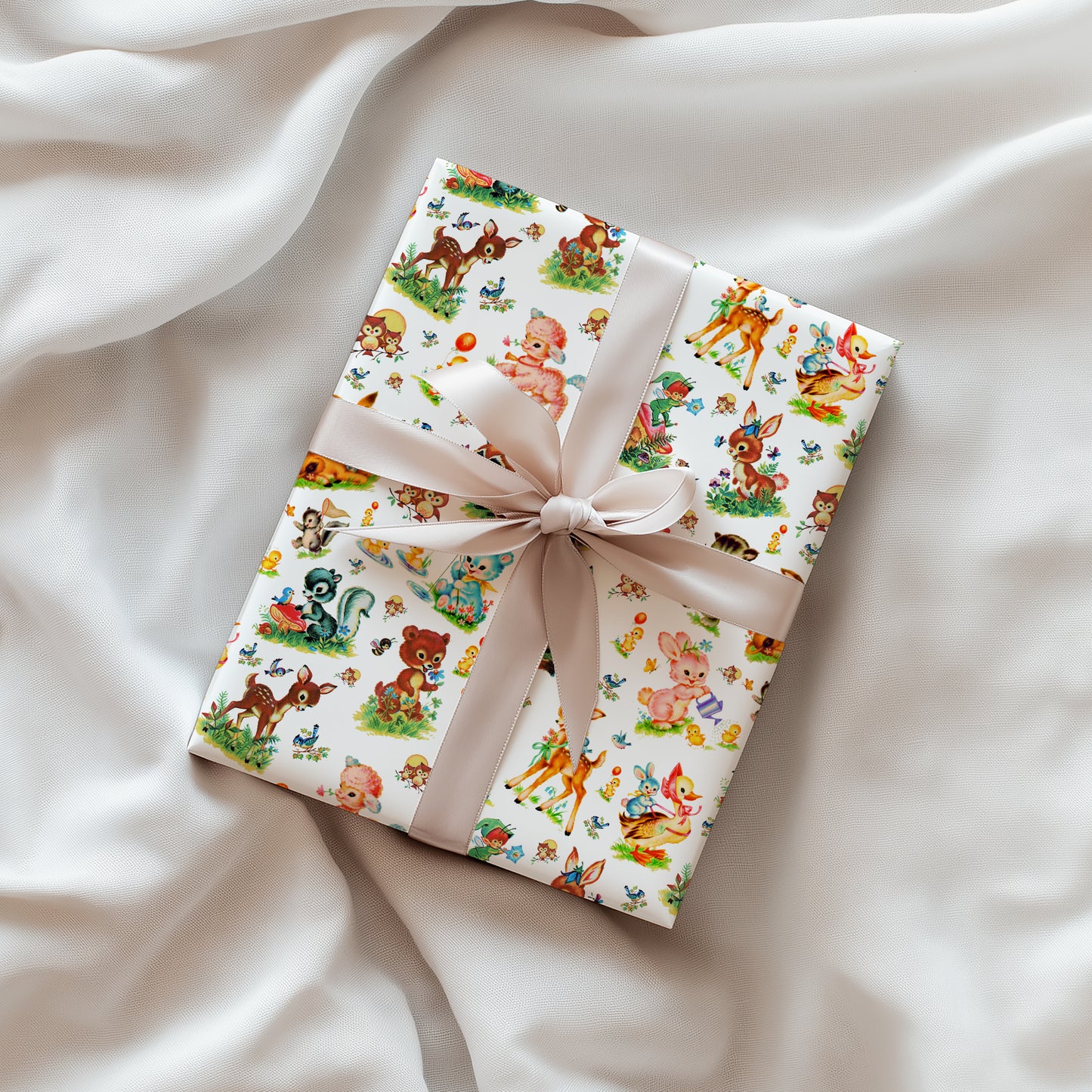 Vintage Storybook Animal Characters Gift Wrapping Paper - Retro Baby Shower - Birthday - Springtime - Nostalgic Gift Wrap - Kids Party