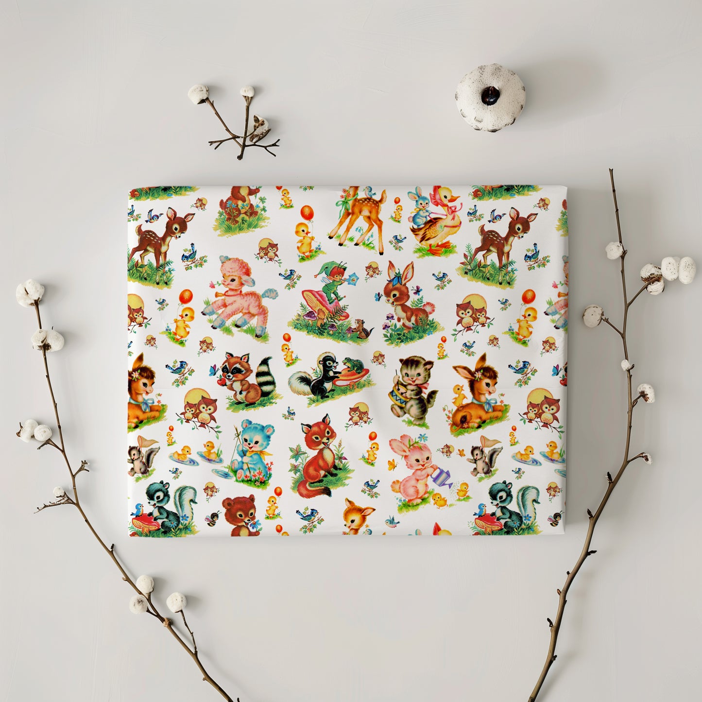 Vintage Storybook Animal Characters Gift Wrapping Paper - Retro Baby Shower - Birthday - Springtime - Nostalgic Gift Wrap - Kids Party