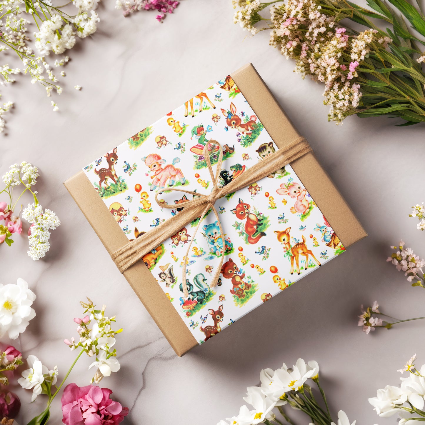 Vintage Storybook Animal Characters Gift Wrapping Paper - Retro Baby Shower - Birthday - Springtime - Nostalgic Gift Wrap - Kids Party