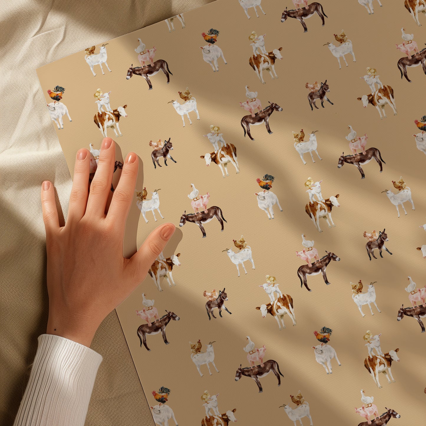 Minimalist Neutral Farm Animal Gift Wrapping Paper - Birthday - Baby Shower Gift - Abstract - Unique Adorable - Boho - Cow Chicken Donkey
