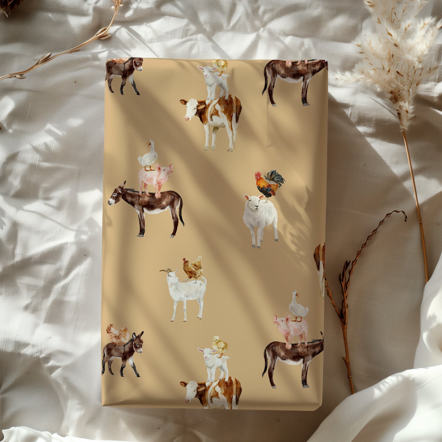 Minimalist Neutral Farm Animal Gift Wrapping Paper - Birthday - Baby Shower Gift - Abstract - Unique Adorable - Boho - Cow Chicken Donkey