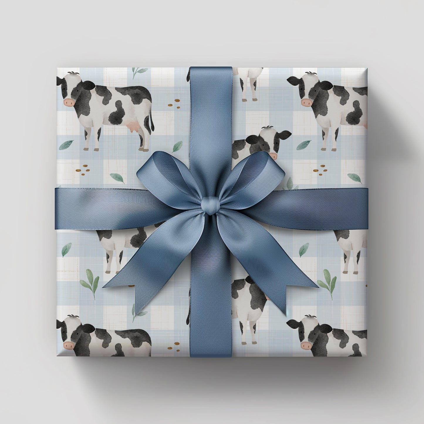 Gingham Blue Plaid Cow Gift Wrapping Paper - Birthday - Baby Shower Gift - Abstract - Unique Adorable - Farm Animal Lover