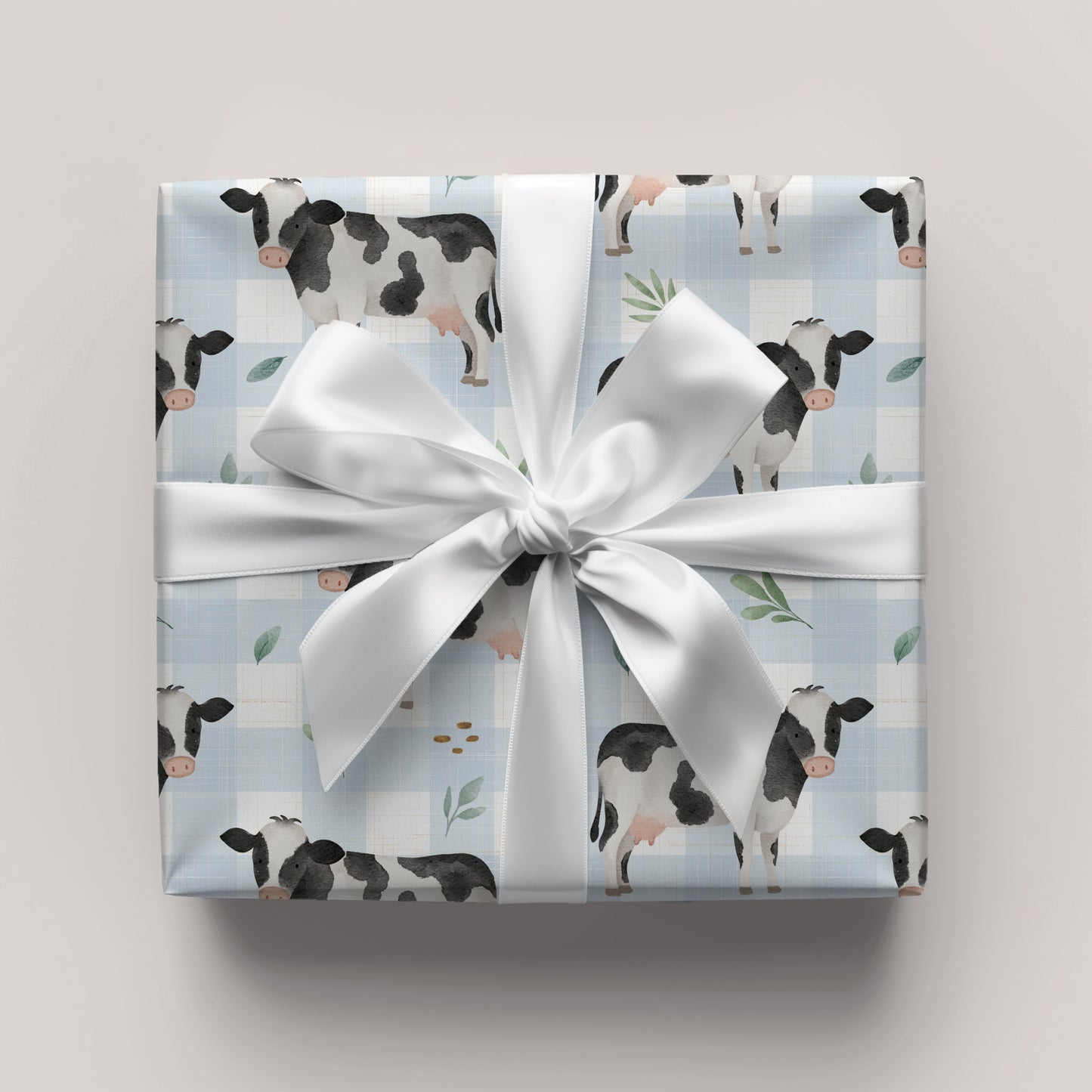 Gingham Blue Plaid Cow Gift Wrapping Paper - Birthday - Baby Shower Gift - Abstract - Unique Adorable - Farm Animal Lover