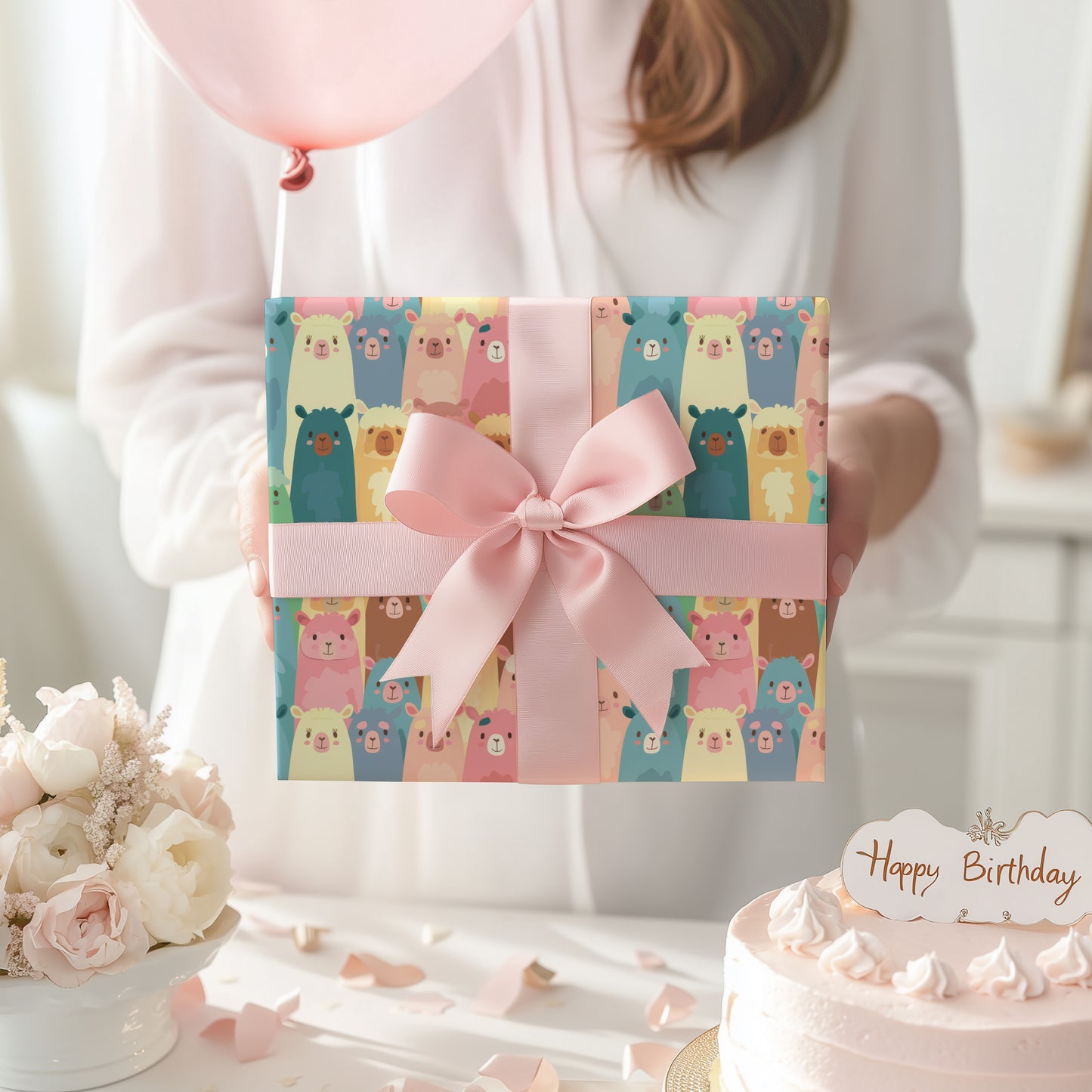Colorful Cute Cartoon Llama Gift Wrapping Paper - Birthday - Baby Shower Gift - Abstract - Unique Adorable