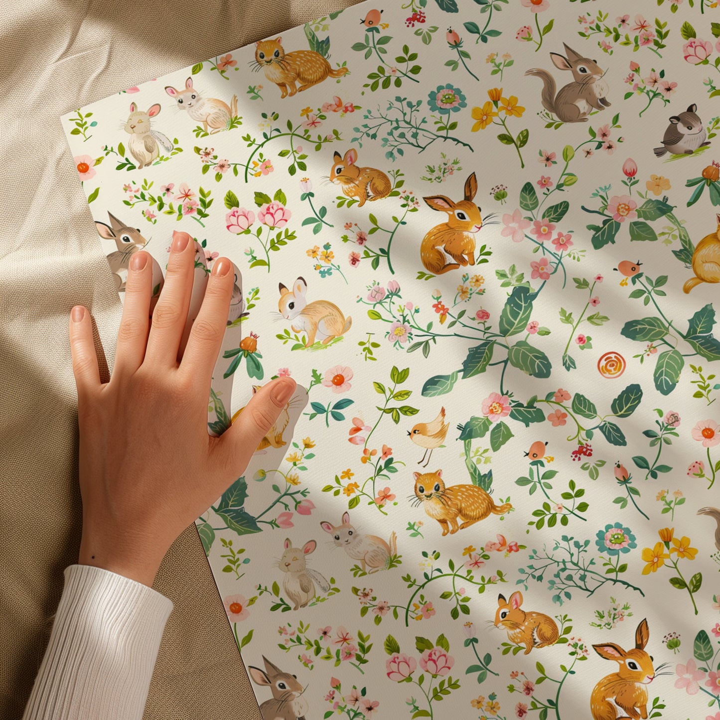 Vintage Springtime Animals with Floral Design Gift Wrapping Paper, Easter, Spring, Baby Shower, Kids Birthday Gift, Retro Wrapping Paper
