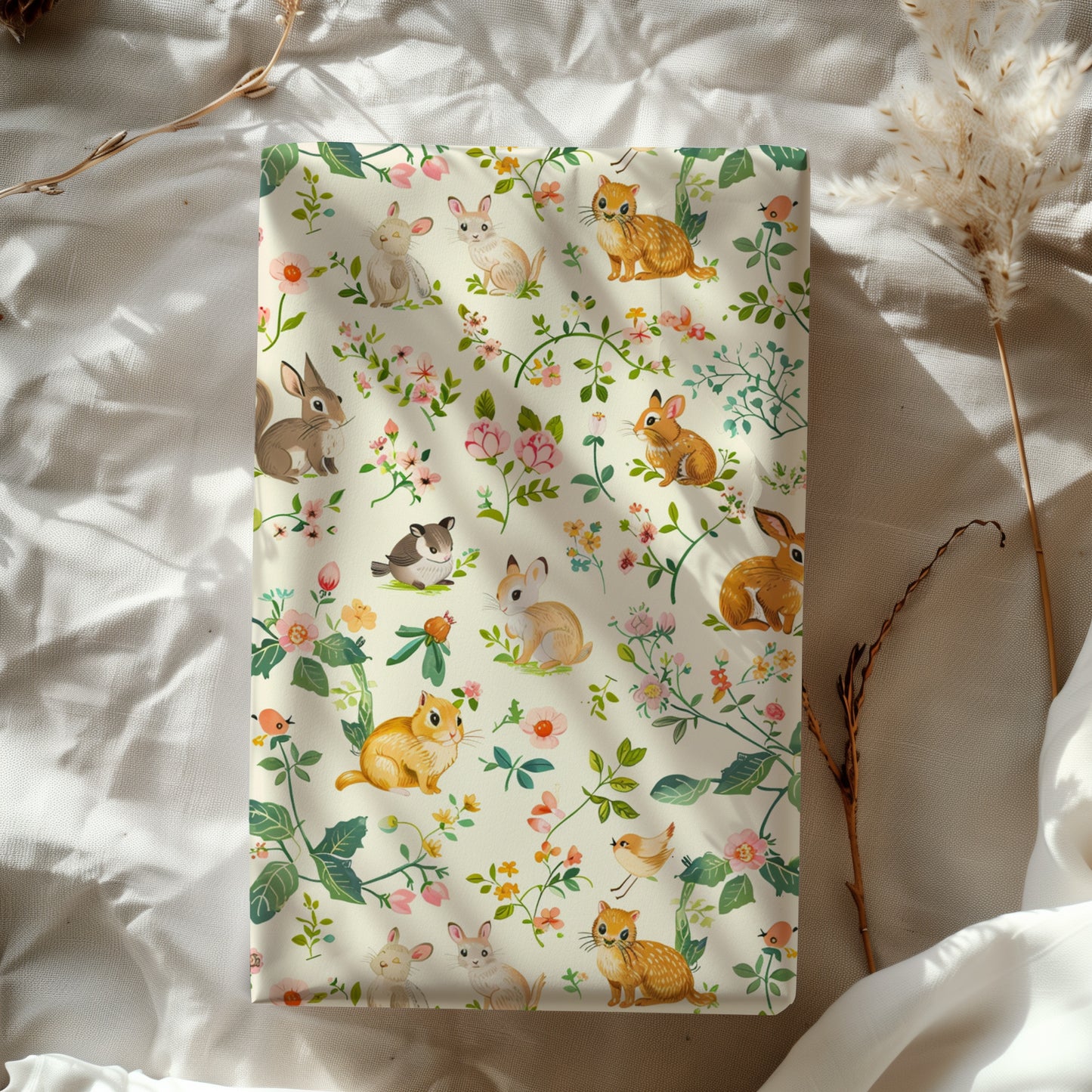 Vintage Springtime Animals with Floral Design Gift Wrapping Paper, Easter, Spring, Baby Shower, Kids Birthday Gift, Retro Wrapping Paper