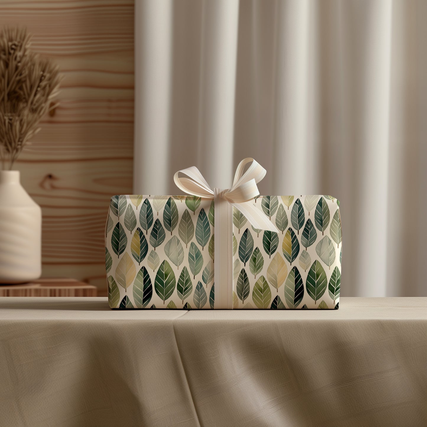Whimsical Green Leaf Pattern Gift Wrapping Paper Roll - Gift Wrap for All Occasions, Birthday, Wedding, Holiday, Baby Shower, Bridal Shower