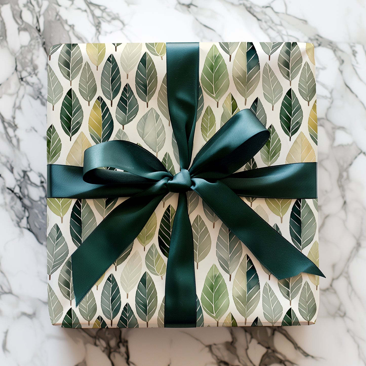 Whimsical Green Leaf Pattern Gift Wrapping Paper Roll - Gift Wrap for All Occasions, Birthday, Wedding, Holiday, Baby Shower, Bridal Shower