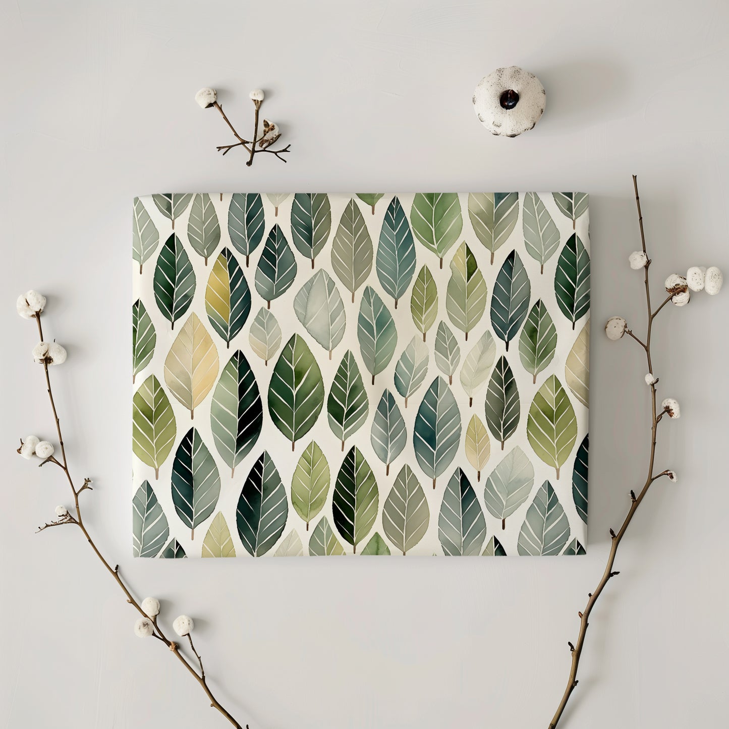 Whimsical Green Leaf Pattern Gift Wrapping Paper Roll - Gift Wrap for All Occasions, Birthday, Wedding, Holiday, Baby Shower, Bridal Shower