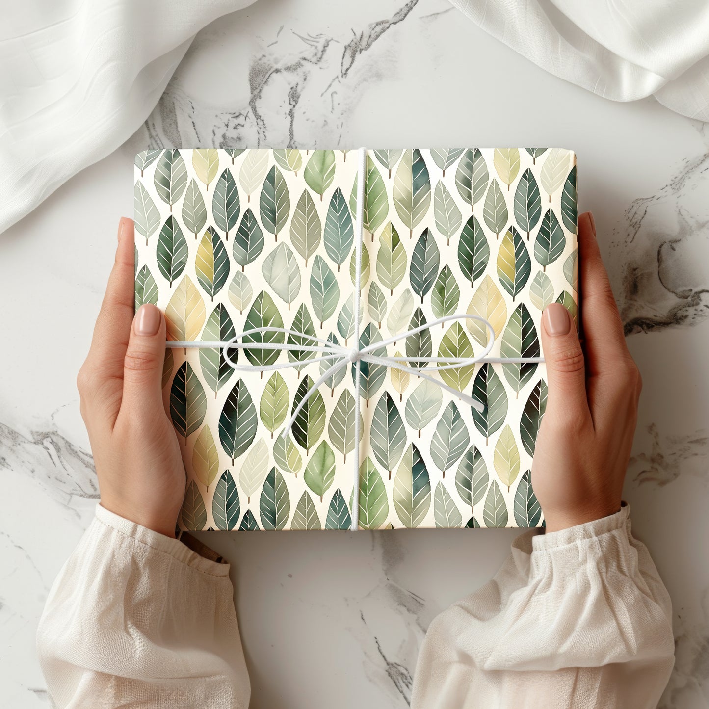 Whimsical Green Leaf Pattern Gift Wrapping Paper Roll - Gift Wrap for All Occasions, Birthday, Wedding, Holiday, Baby Shower, Bridal Shower